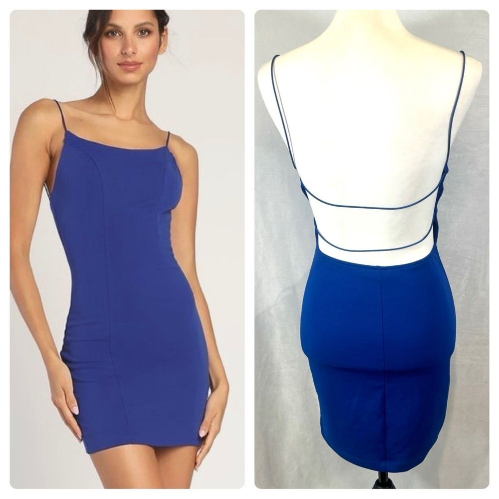 Royal blue strappy backless bodycon dress size small